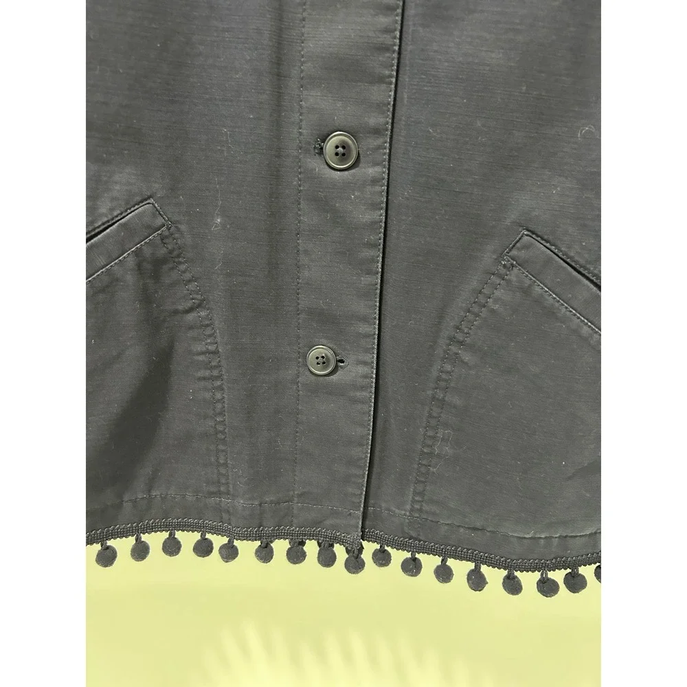 Talbots Navy Blue 100% Cotton Pom Pom Trim Utility Field Jacket Womens XL LK4907